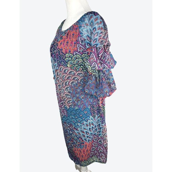 MSK Petite Womens Vibrant Multicolored Paisley Tunic Dress 3/4 Ruched Sleeves PM - Picture 6 of 14